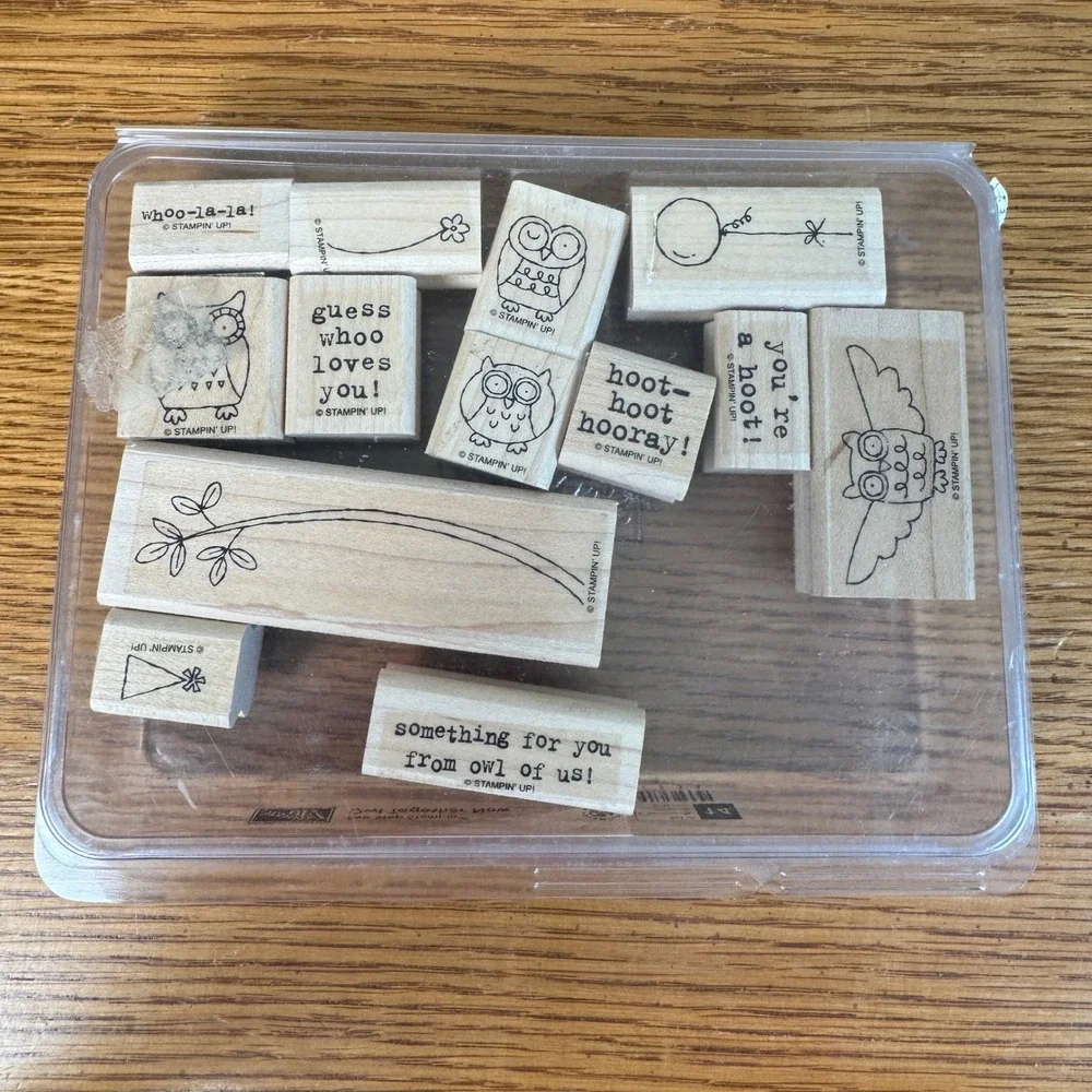 Stampin Up Owl Together Now Two-Step Wood Block Rubber‎ Stamp Set of 14